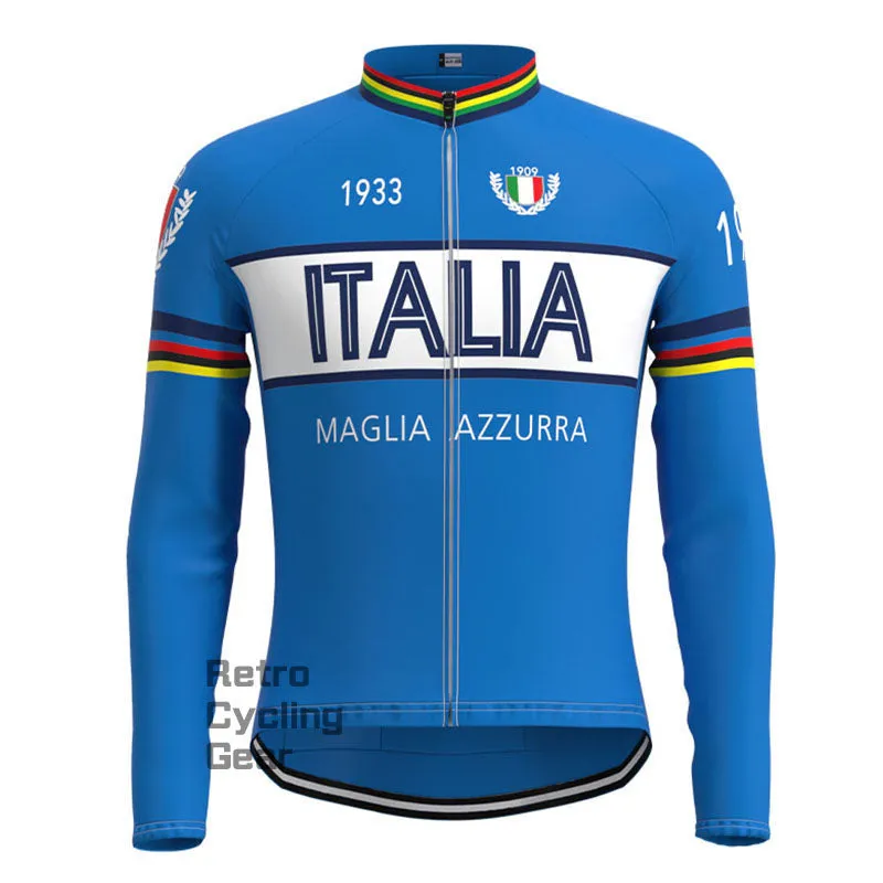 Maglia Azzurra Italia Retro Long Sleeves Jersey