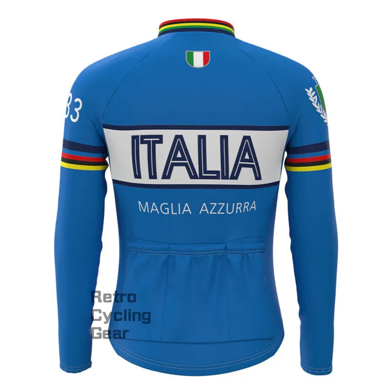 Maglia Azzurra Italia Retro Long Sleeves Jersey