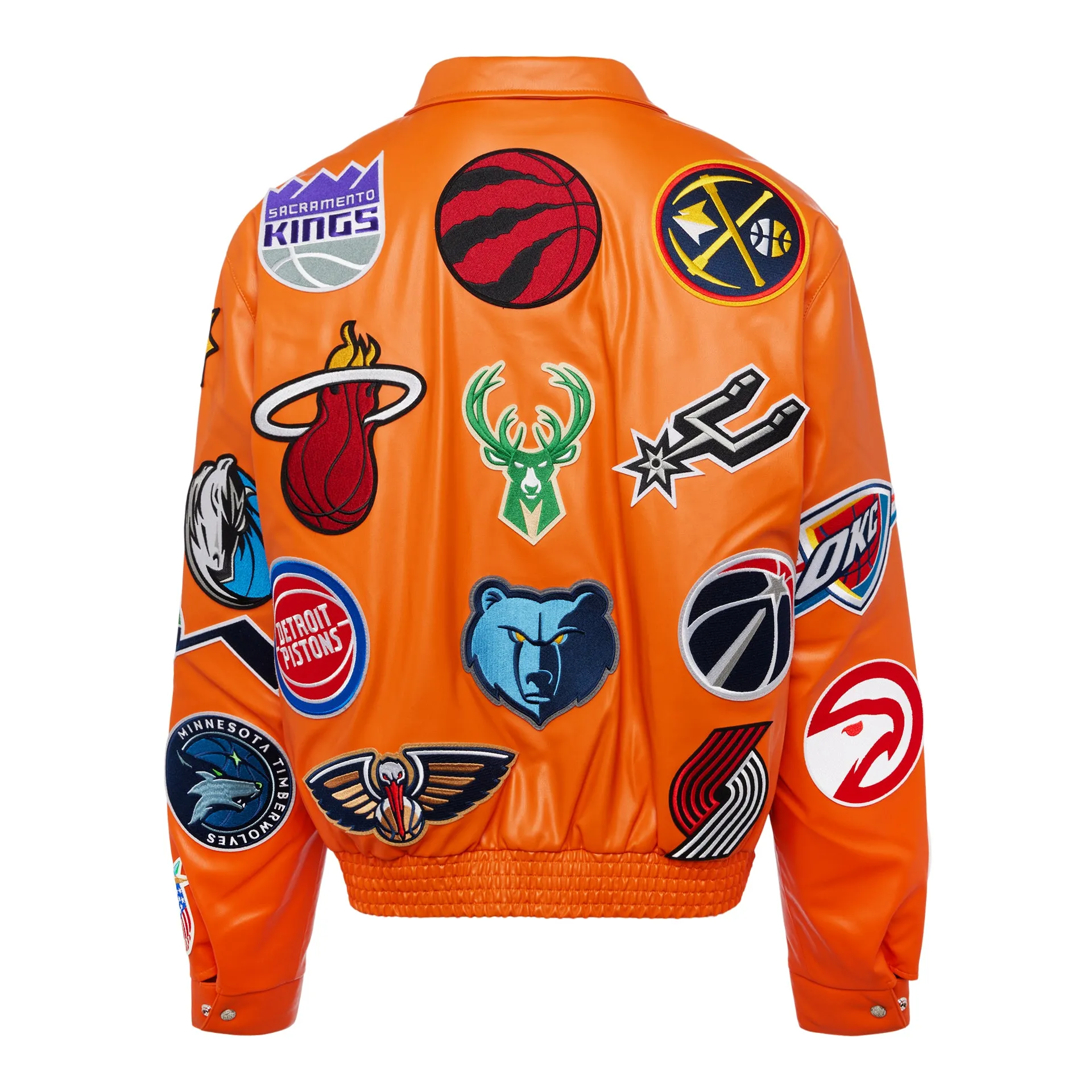 NBA COLLAGE VEGAN LEATHER JACKET Orange