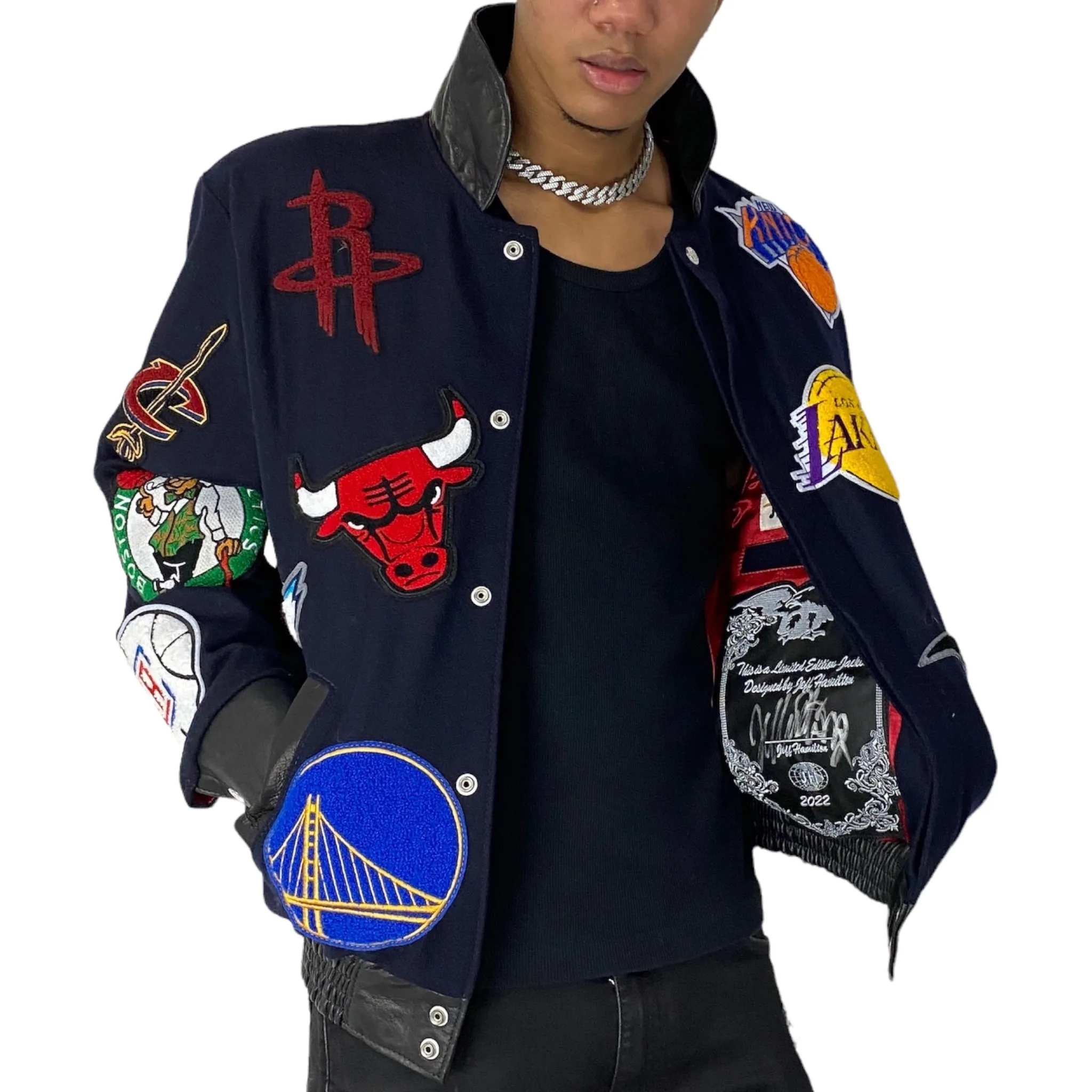 NBA COLLAGE WOOL & LEATHER JACKET Navy