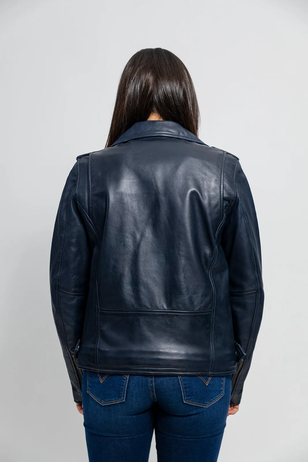 Rebel Women's Leather Jacket Navy Blue (POS)