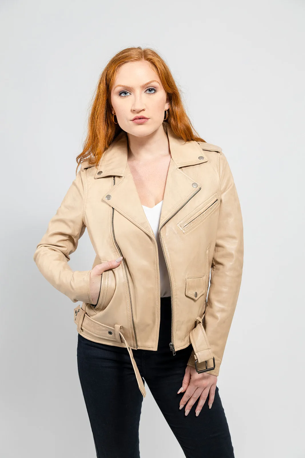 Rebel Women's Leather Jacket Oil Sand (POS)