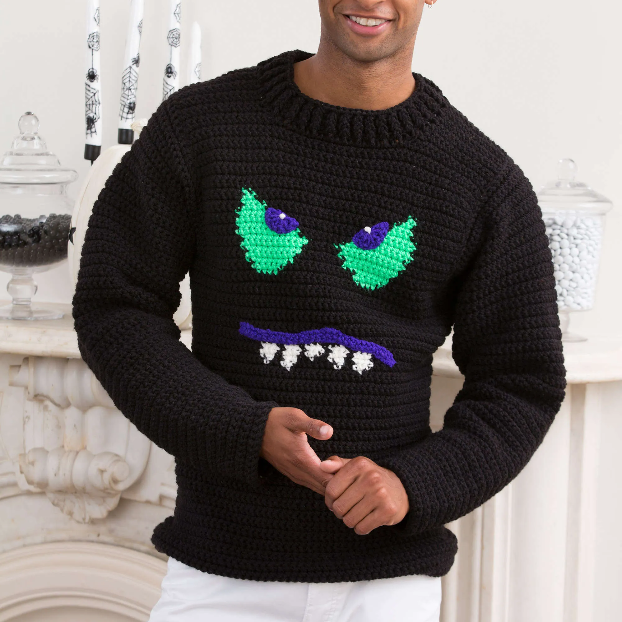 Red Heart Crochet Monster Face Sweater