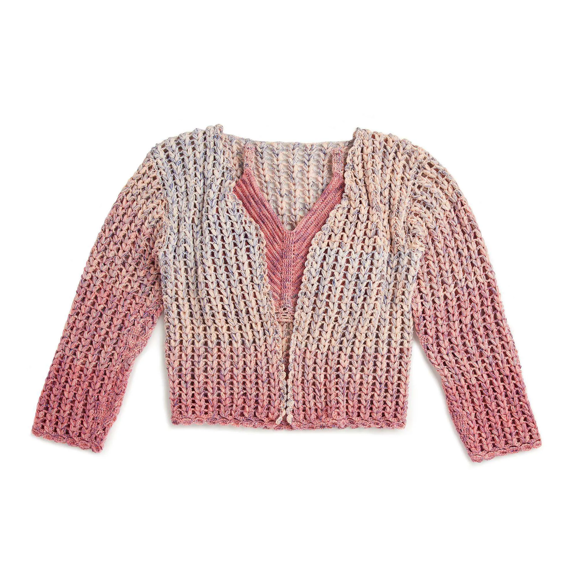 Red Heart Eyelet Stitch Crochet Cardigan