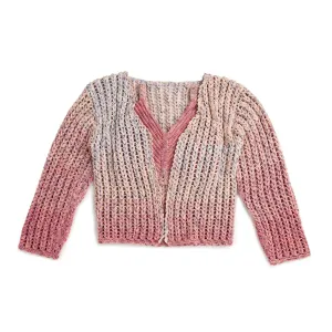 Red Heart Eyelet Stitch Crochet Cardigan