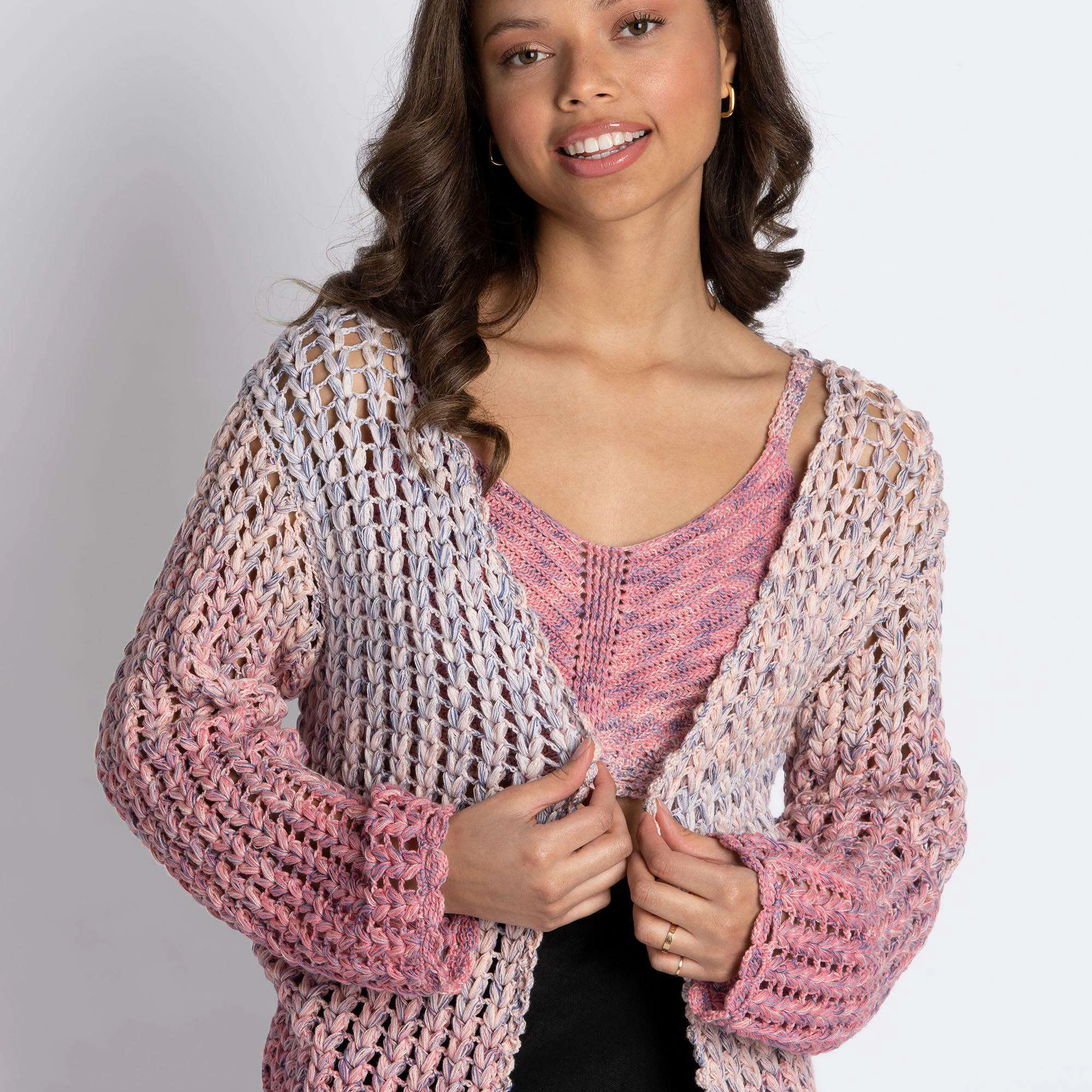 Red Heart Eyelet Stitch Crochet Cardigan