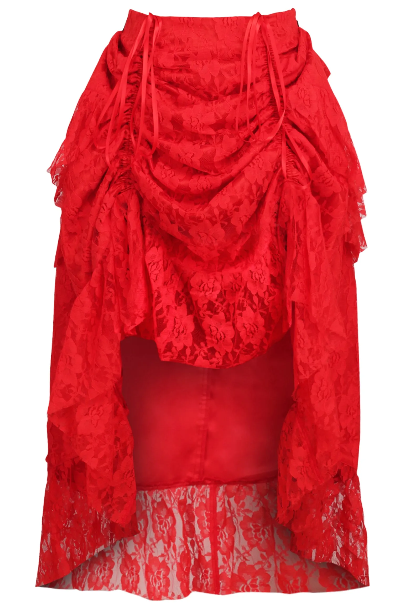 Red Lace Adjustable High Low Bustle Skirt