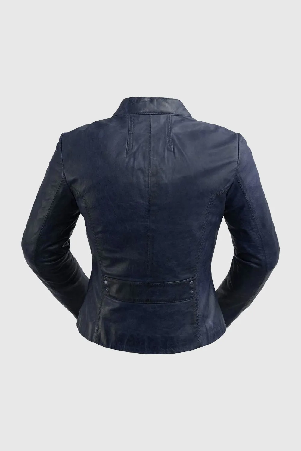 Rexie Womens Fashion Leather Jacket Navy Blue (POS)