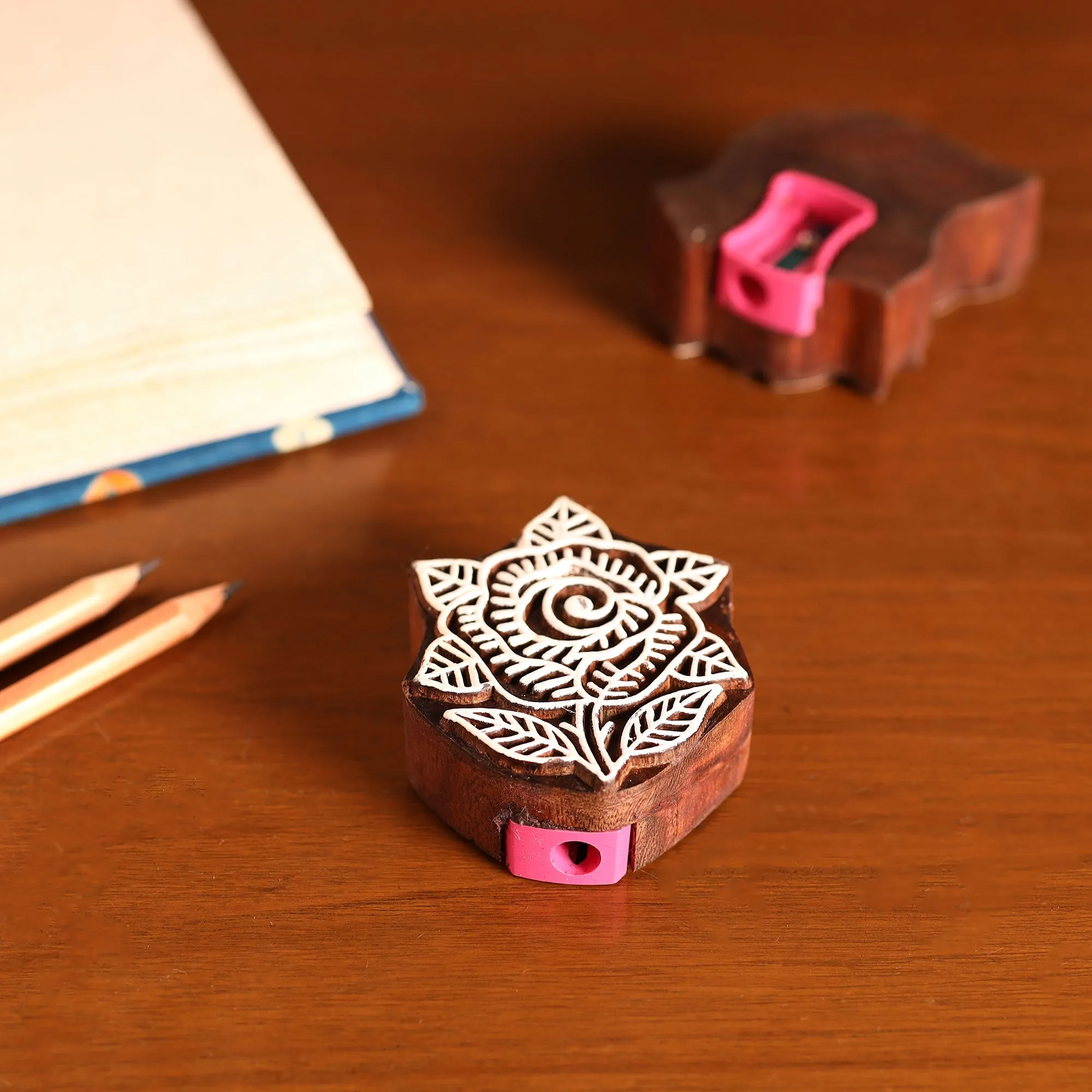 Rose - Hand Carved Sheesham Wood Block Sharpener