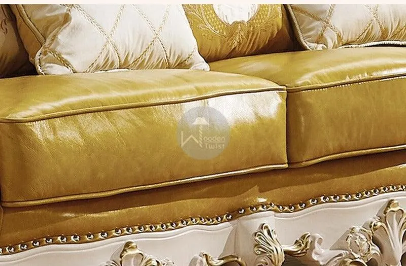 Royal Antique Golden and White Carved Sofa Set