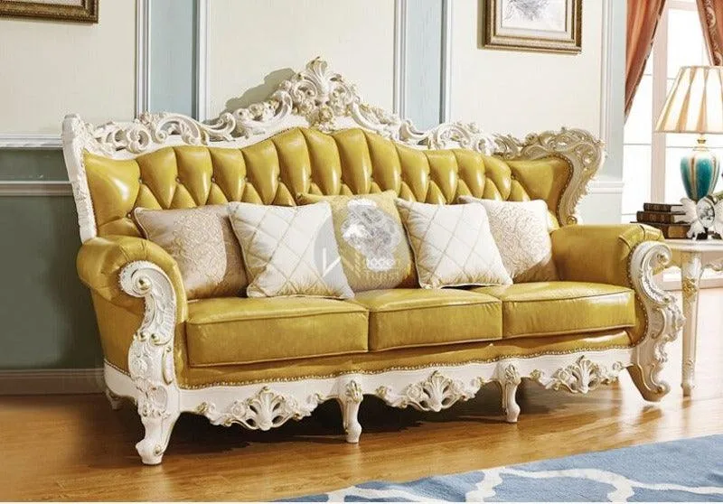 Royal Antique Golden and White Carved Sofa Set