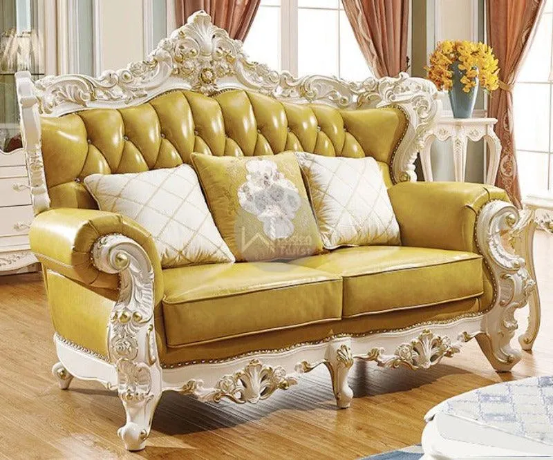 Royal Antique Golden and White Carved Sofa Set