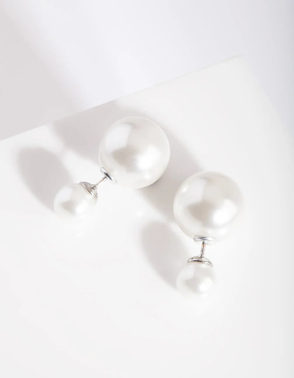 Silver Pearl Jacket Stud Earring