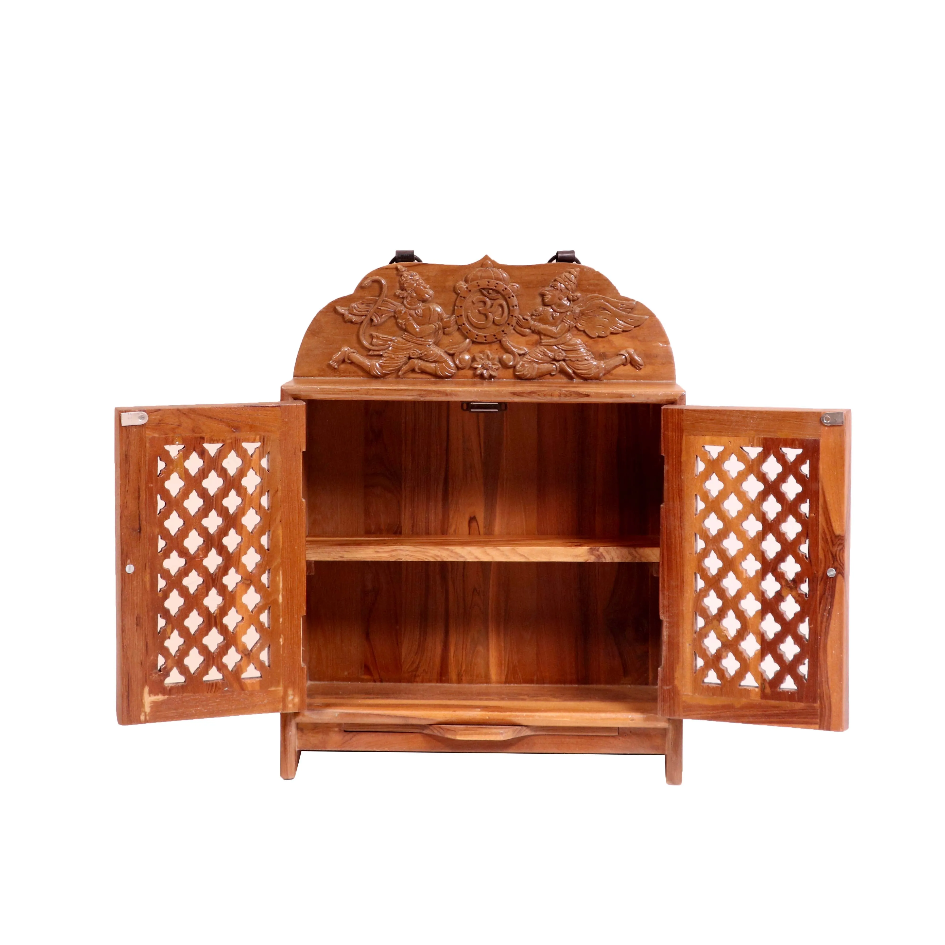 Southern style Garuda Carved Teak Wood Temple Wall Cabinet