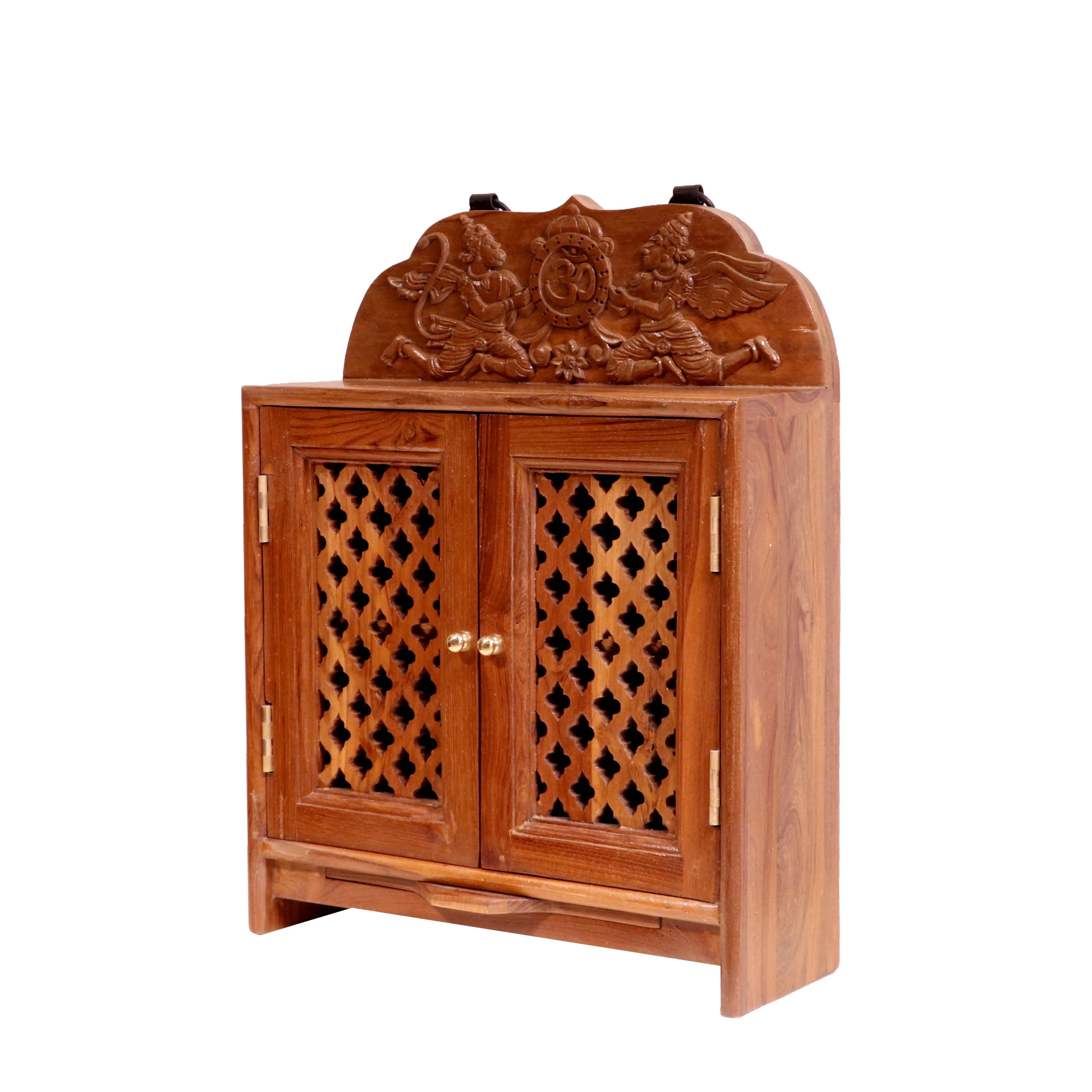 Southern style Garuda Carved Teak Wood Temple Wall Cabinet