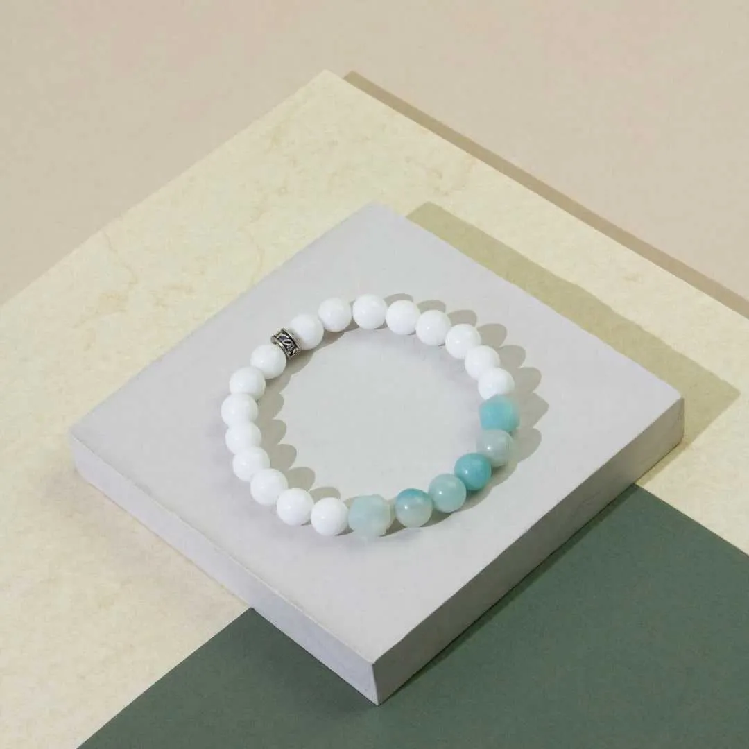 Tropical White Jade and Amazonite Gemstone Bracelet