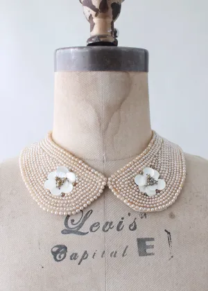 Vintage 1950s Pearl and Flower Beaded Sweater Collar