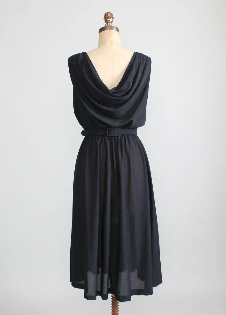 Vintage 1970s Toni Todd Black Draped Back Dress