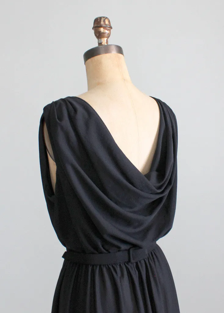 Vintage 1970s Toni Todd Black Draped Back Dress