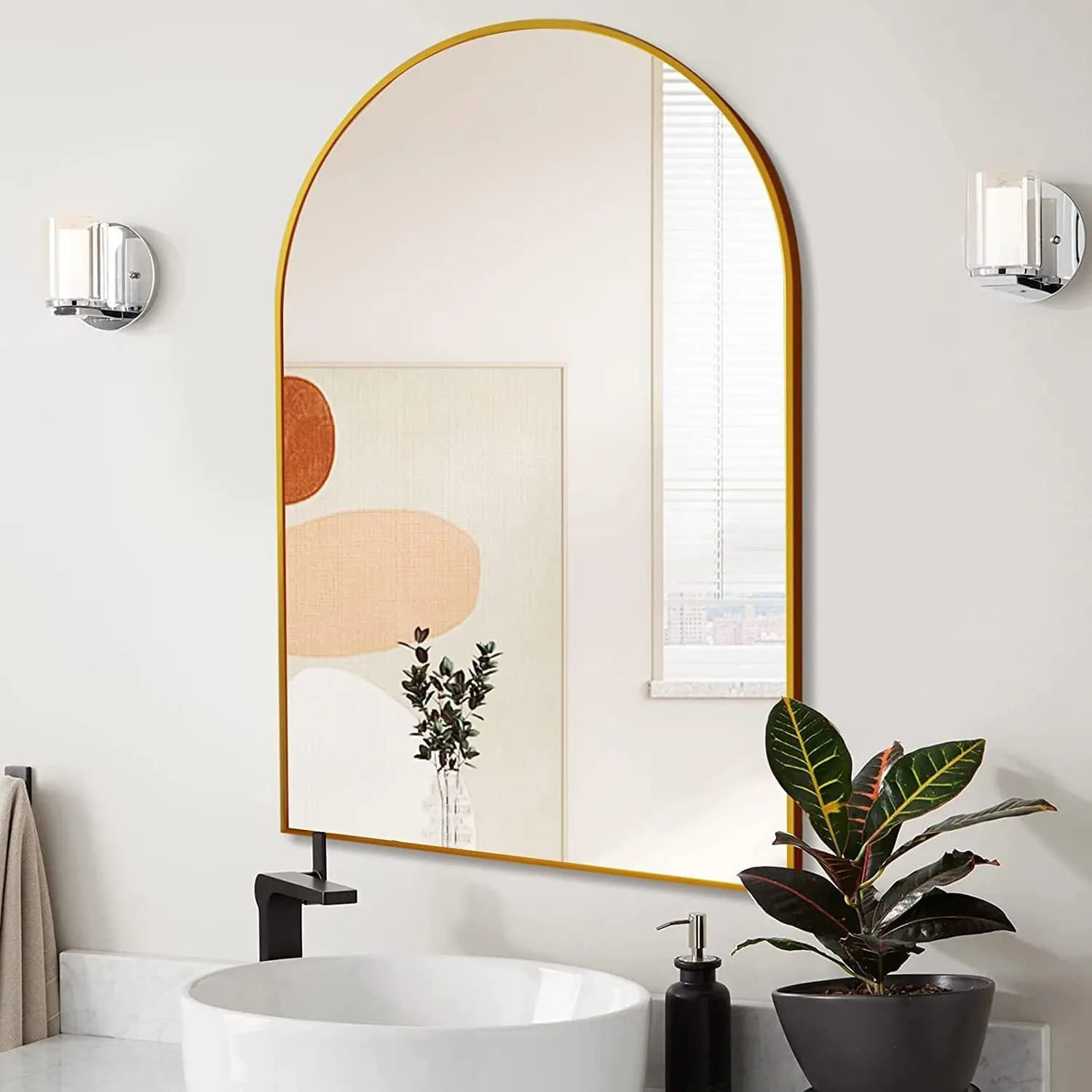 Wall Mirror 30"x20", Bathroom Mirror, Vanity Mirror, for Bathroom, Bedroom, Entryway, with Metal Frame, Modern & Contemporary Arch Top Wall Mirror