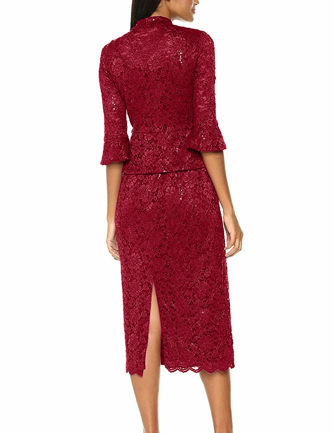 Women's Sequin Lace Midi Dress With Jacket - Mother of The Bride Wedding Dresses